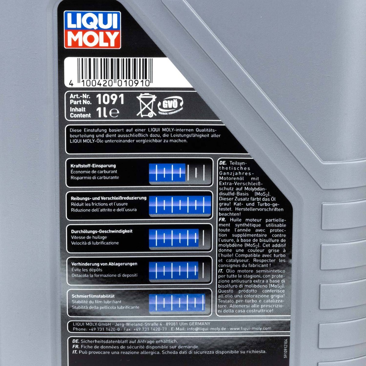 Motoröl MOS2 Leichtlauf 10W-40 LIQUI MOLY 4 X 1 Liter für Alfa