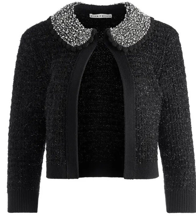 ALICE + OLIVIA AKIRA EMBELLISHED COLLAR BLAK JACKET SIZE S NWOT