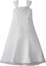 US Angels Big Girls' Organza  Satin Dress w/ Beaded Bodice, White, Size 14