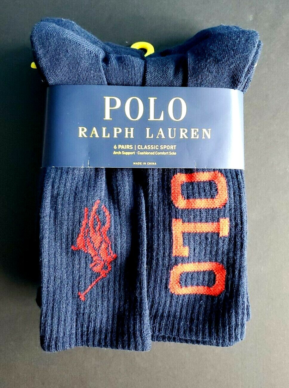 POLO RALPH LAUREN 6 paia calze crew ~ logo LG Red Pony ~ blu navy rosso nuovissime!