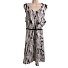 Lane Bryant Womens Black White Striped Sleeveless Belted Dress Plus Size 28 u
