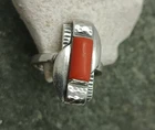 Genuine 1930s Art Deco 935 Silver and Mediterranean Coral Ring