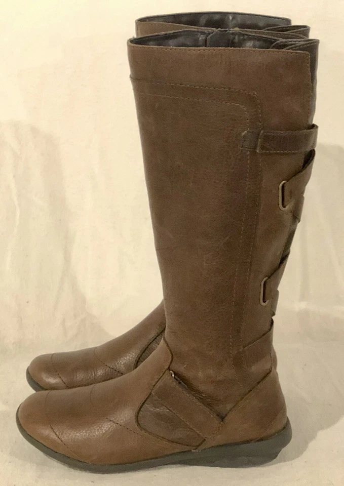 Botas para mujer talla 7M de cuero marrón con volantes debajo de la rodilla cremallera lateral completa Foto 4 de 4