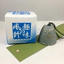 Japanese Wind Chime Nambu Iron Gold/Blue Lucky Owl Fukuro 485-371 Made in Japan