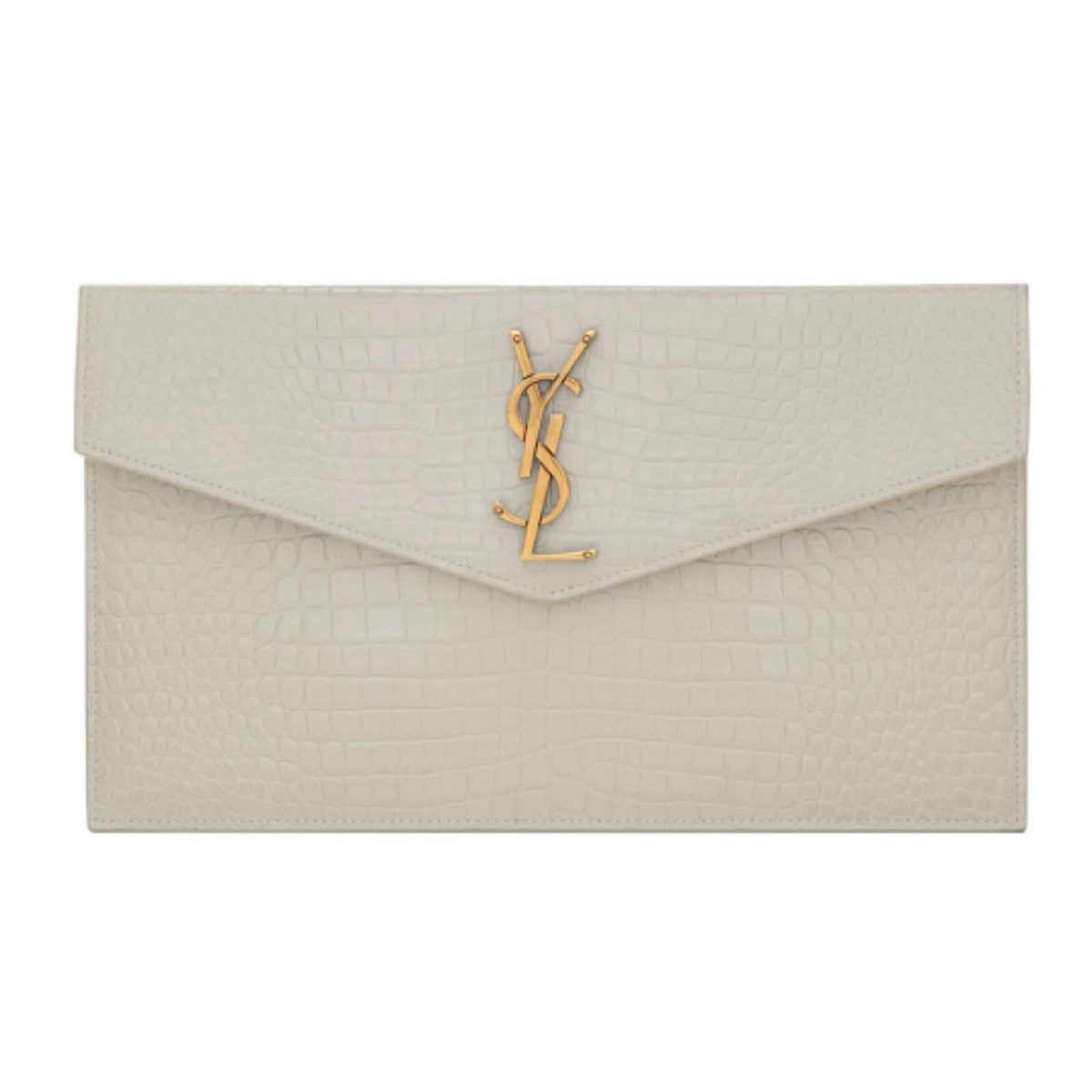 Saint Laurent Ysl UPTOWN POUCH IN CROCODILE-EMBOSSED SHINY LEATHER