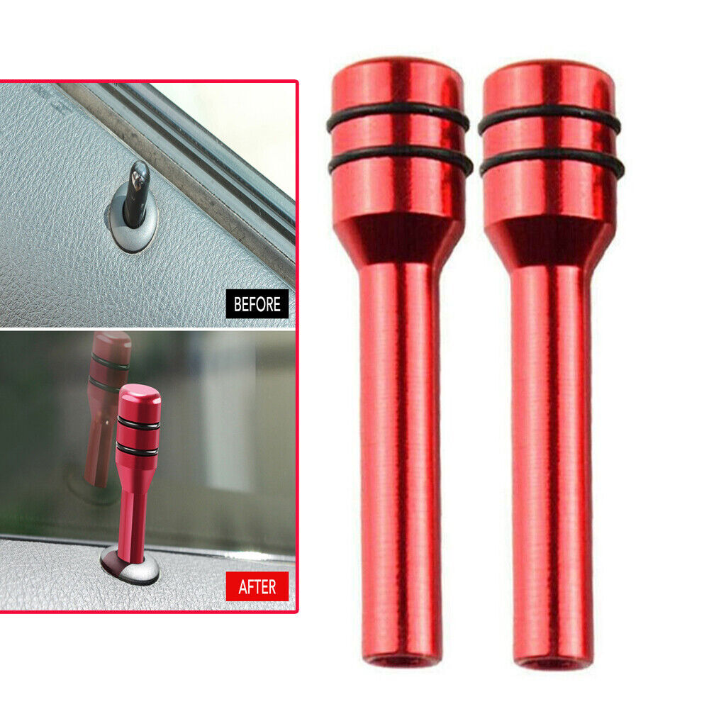 2Pcs Aluminum Red Car Interior Accessories Door Lock Stick Knob Pull