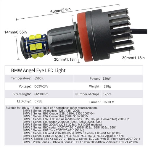 Paar 120W H8 Angel Eyes Ringe Standlicht Für BMW E92 E82 E90 E91 E93 E60 E89 - Afbeelding 3 van 9