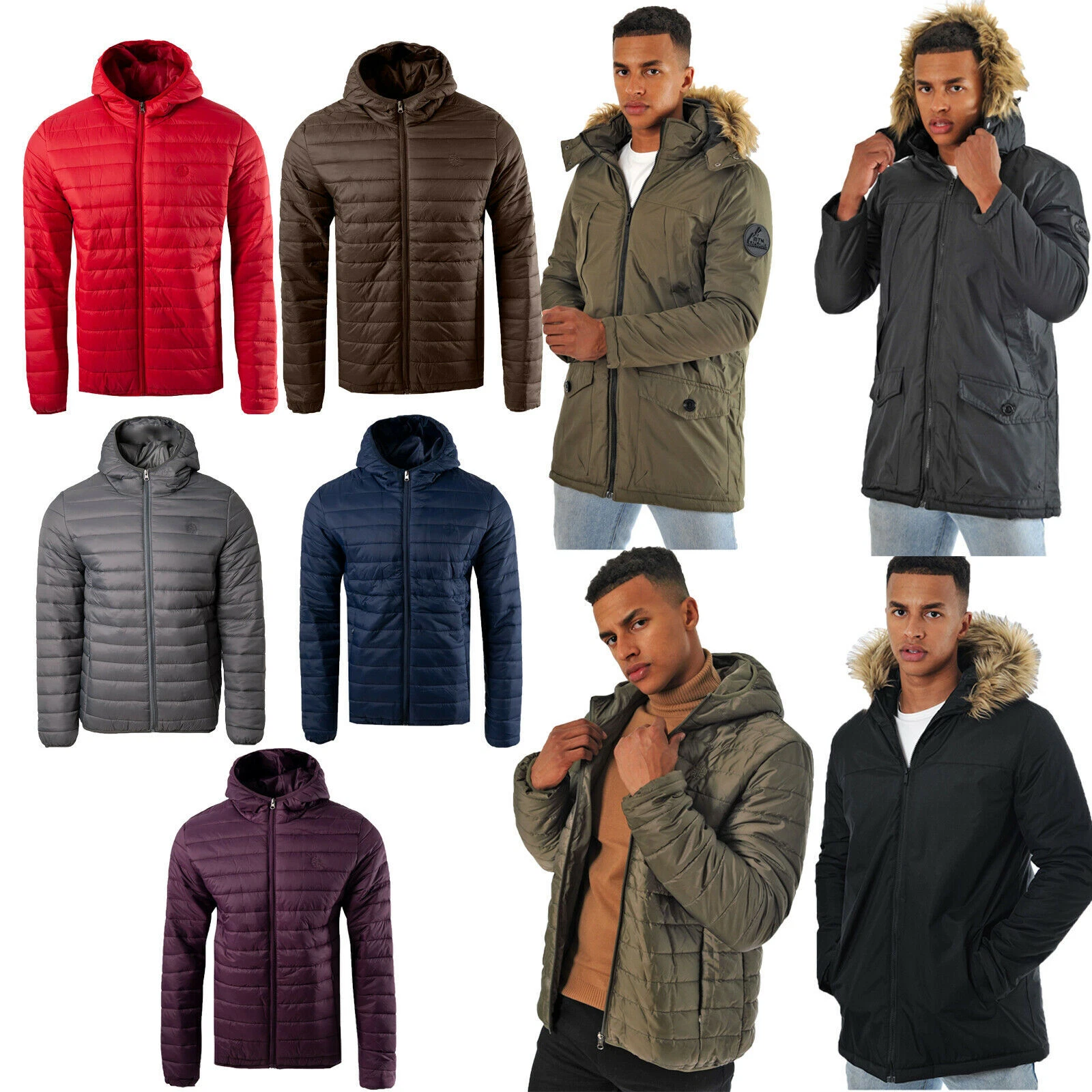 MENS QUILTED HOODED PADDED PARKA JACKET WARM BUBBLE PUFFER PUFFA WINTER COAT