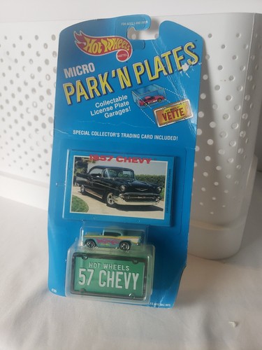Hot Wheels Park N Plates MICRO TEAL 57 CHEVY w TRADING CARD 1989 New Rare - Picture 2 of 7