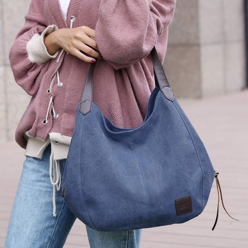 Women's Multi-pocket Shoulder Bag Fashion Cotton Canvas Handbag Tote Purse (D... - Picture 4 of 6