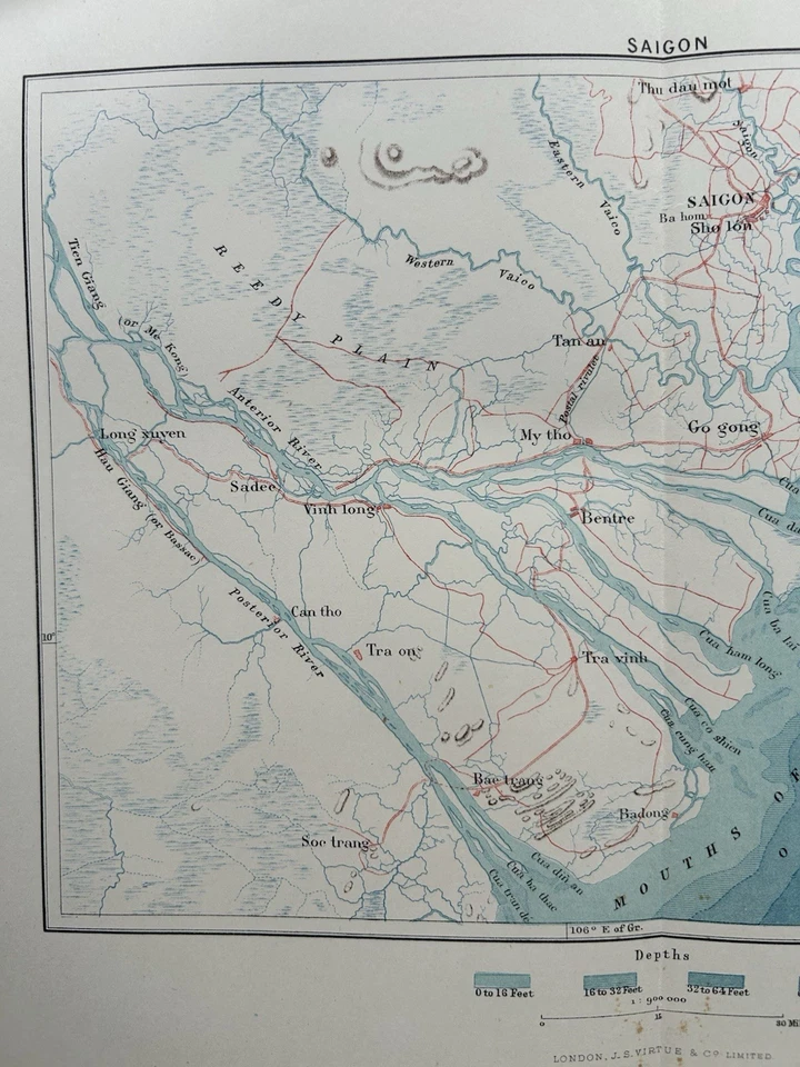 Оригинальная антикварная карта Сайгон, Вьетнам 1884 г. - Изображение 2 из 3