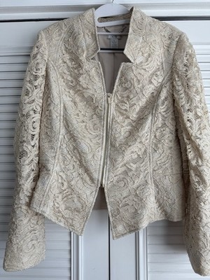 Cache Women's Ivory Lace Jacket Size 10  Formal Wedding Classic Romantic