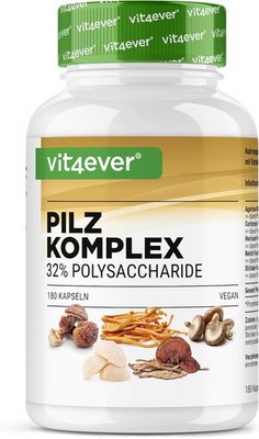 Pilz Komplex 1500 mg   180 Kapseln, 5 Pilze, 32% Polysaccharide - vegan
