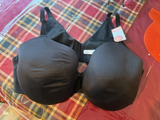 Cacique Bra 48DD Back Smoother Lightly Lined Full Coverage Solid BLACK Underwire