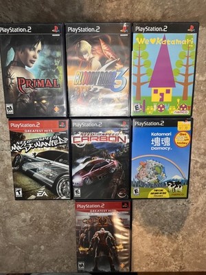 PS2 Action / Mixed Genre Lot - Katamari, Blood Roar 3, Primal, GOW3, and 2 NFS