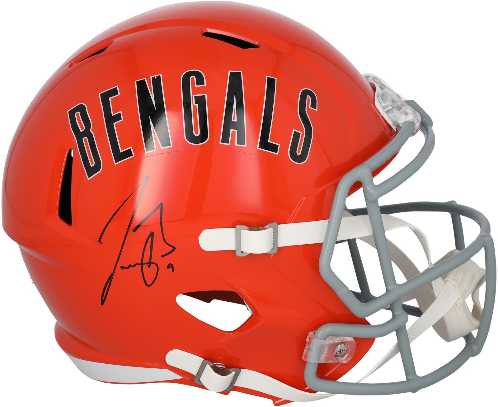 Casco réplica retro firmado por Joe Burrow Cincinnati Bengals Riddell 1968-1979