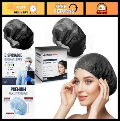 Disposable 21'' Black Bouffant Caps - Case of 1000 Hairnets for Medical, Food, La