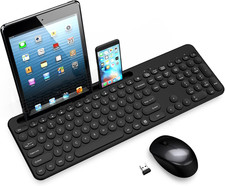 Wireless Keyboard and Mouse Combo with Phone and Tablet Holder BLACK 