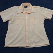 Vintage 70s Arrow Shirt Mens XL Beige Solid Short Sleeve Button Up Carlton Crepe