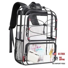 Clear Backpack Heavy Duty Transparent Backpack Large See Through Bookbag Black