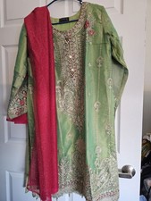 3 Pc Pakistani Indian Wedding Party Drees Sharara Suit Sz M