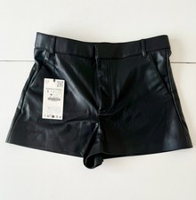 Zara Women's Faux Leather Black Shorts High Waisted Size S - NEW with tags