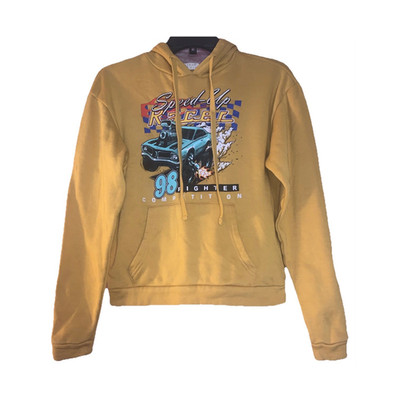 Urban Nation Yellow Racing Graphic Pullover Hoodie XS Unisex Cotton Blend
