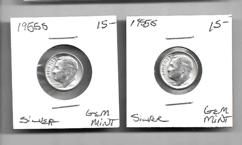 1955-S Silver Roosevelt  Dimes 2 Coins - Nice BU Gem Mint Cond!  Free S&H!!