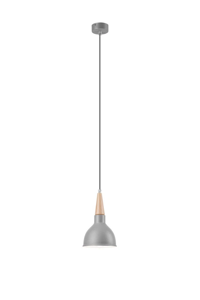 Pendelleuchte Metall Holz Ø15cm Grau Skandinavisch LAILA Hängelampe Esstisch - Bild 1 von 1