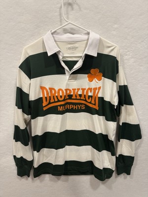 RARE Dropkick Murphy Rugby Shirt Mens Size M Green White Stripes Embroidered