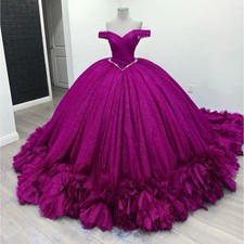 Purple Shiny Quinceanera Dresses OffShoulder Beading Tull Party Birthday Sweet16