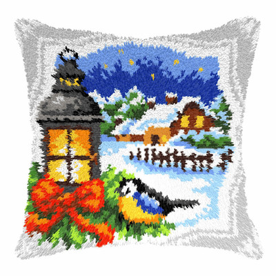 Orchidea Latch Hook Kit: Cushion: Large: Lantern and Blue tit