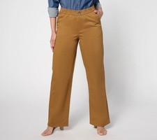 Denim and Co Pet EasyWear Twill Full Length Wide Leg Pant Size XLP Bronze Brown