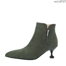 Womens Pointy Toe Faux Suede Ankle Boots Kitten Heel Casual Party Shoes Oversize