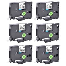 6PK TZ221 TZe221 Black on White Label Tape 9mm for Brother P-Touch PT-1750 3/8"