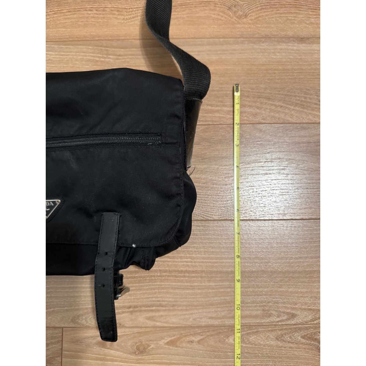 Prada Black Nylon Messenger Bag Crossbody Vela Buckle Flap Logo
