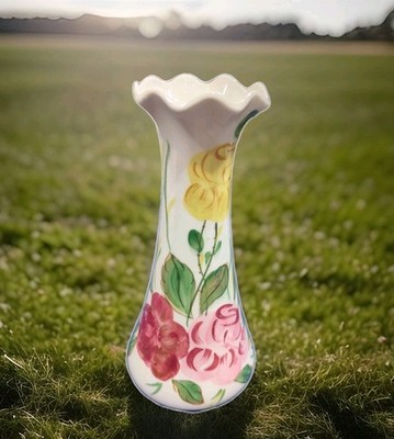 Blue Ridge Hand Painted Floral Under Glaze Vase By Southern Potteries USA Vtg