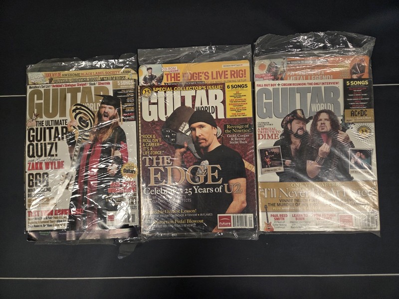 Lot of 3 Guitar World Magazines w/ CDs - Dimebag Tribute, Zakk Wylde, The Edge