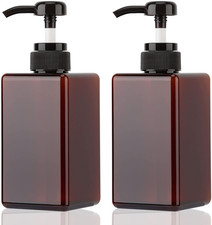 450ml (15.2oz) Pump Bottle Dispenser 2Pack Refillable Square Plastic Lotion Dis