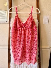 Oscar de la Renta Vintage Y2K Pink Floral Lace-Trim Chemise
