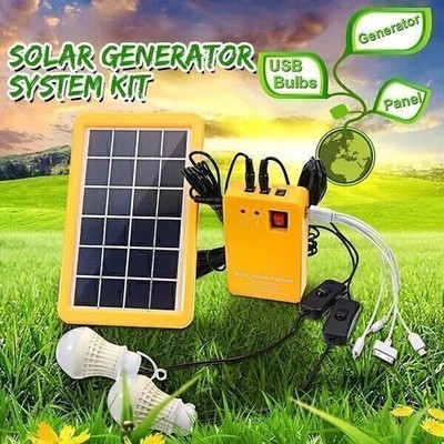 Solar Panel Power System Kit 5V USB Ladegerät Generator Mit 2 LED Glühbirnen