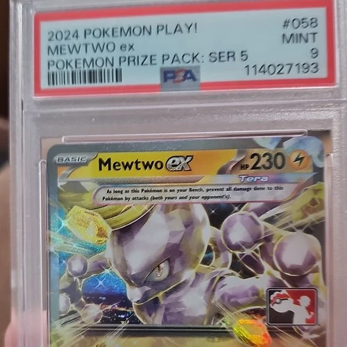 Pokémon Mewtwo ex 058/182 Prize Pack Series Double Rare Holo 2024 PSA 9 TCG Card