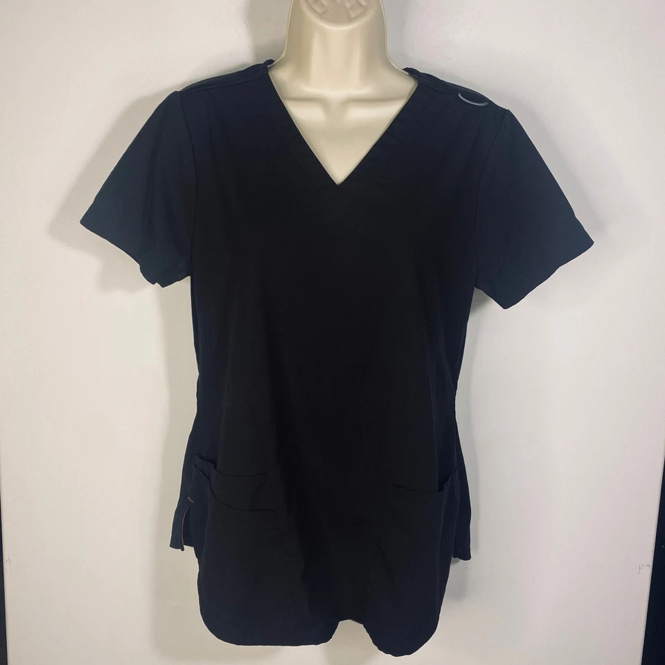 Motion By Barco MOT001 Feminino 3 Bolsos Decote V Malha Costela Inserção Esfoliante Pequeno Preto - Imagem 4 de 4