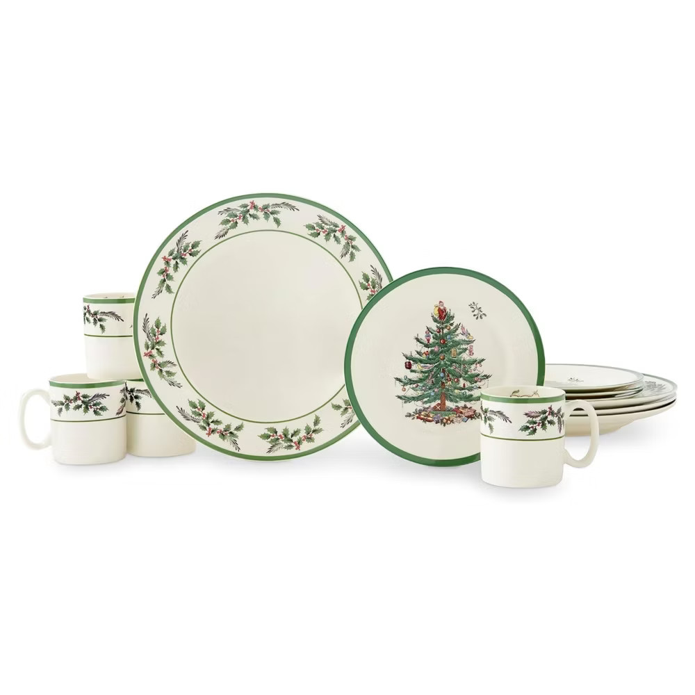 Spode Christmas Tree 12-Piece Dinnerware Set, Service for 4 - Festive Holiday