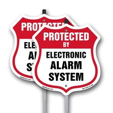 Security Alarm Shield Sign Protected By Electronic Alarm Shield Sign With Stake