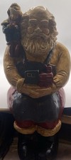 Vintage Santa Claus Shelf Sitter Holding W/ Santa  s Helper 9  Resin Figurine