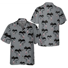 Black Cat With Knife Hawaiian Shirt Funny Black Cat Shirt For Adults Cat Themed
