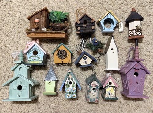 Vintage Wooden Decorative Birdhouse Lot of 14 Rustic Cottage Garden Decor
