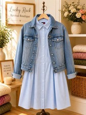 Tommy Hilfiger Jeans Blue Stripe Button Front Shirt Dress Size Large
