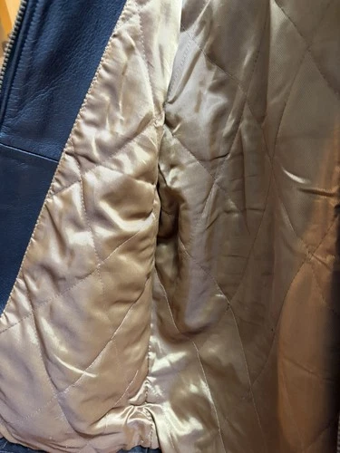 Vintage Perry Ellis Aviator Leather Jacket Mens Large sheepskin Collar image 12